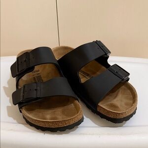 Black Double Strap Cork Footbed Sandals